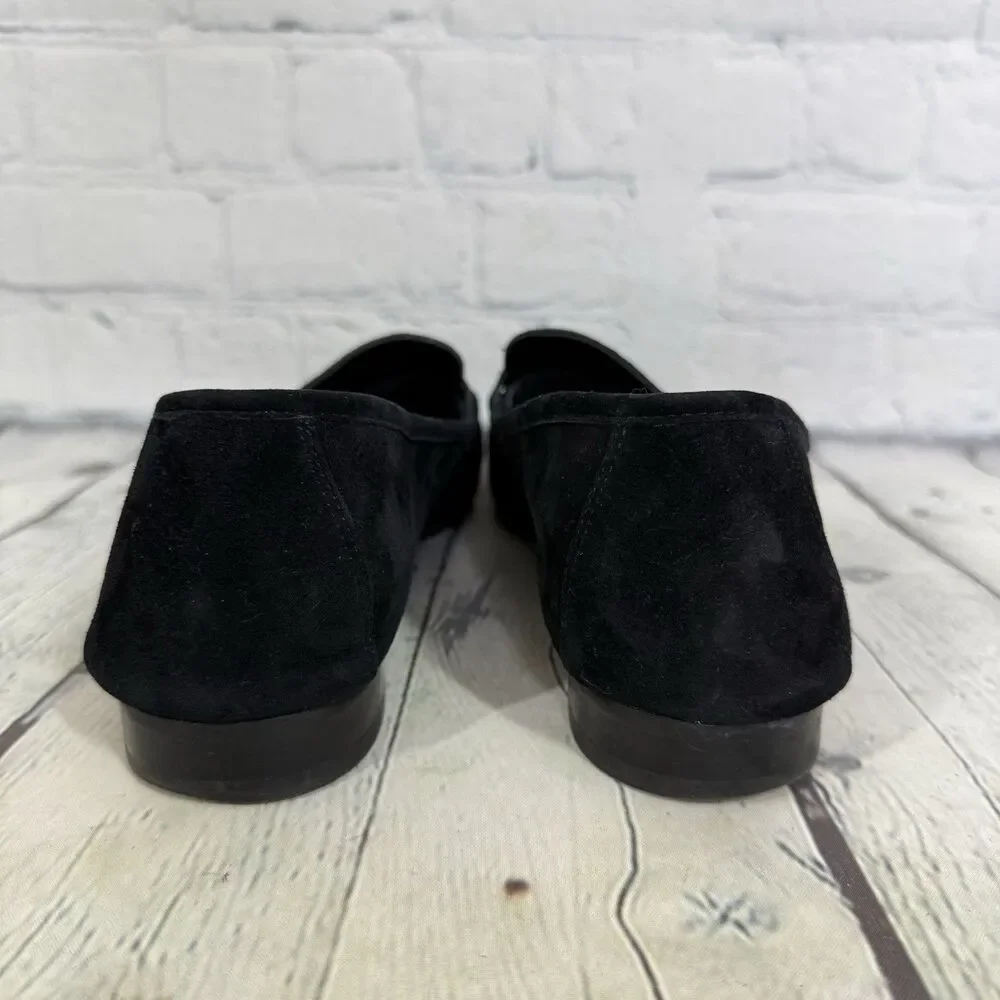 Marc Fisher Womens 9.5 Black Suede Penny Loafers Leather Slip On Flats Preppy